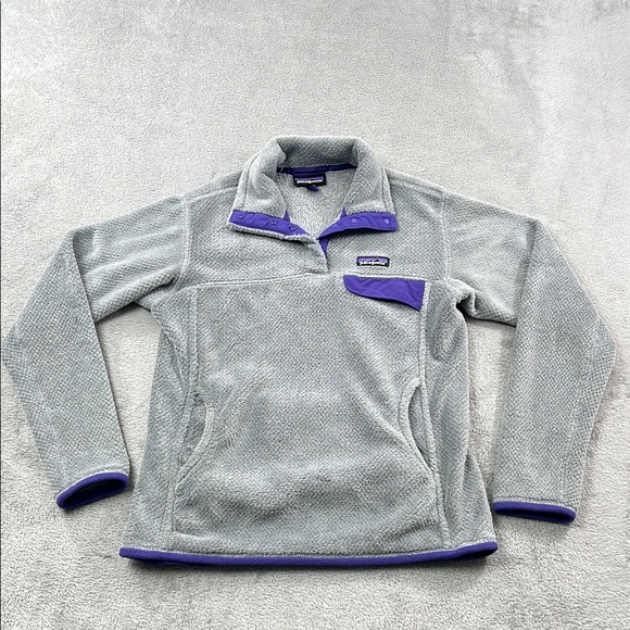 Patagonia M Women's‎ Gray and Purple Re Tool T Snap Fleece Pullover - Picture 2 of 10